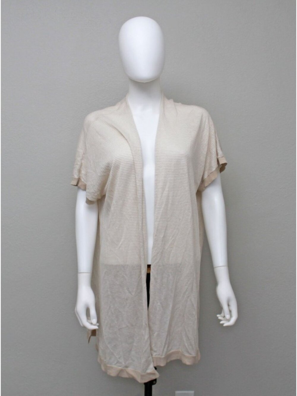 LOFT Short Sleeve Cream and Tan Duster Cardigan Size L